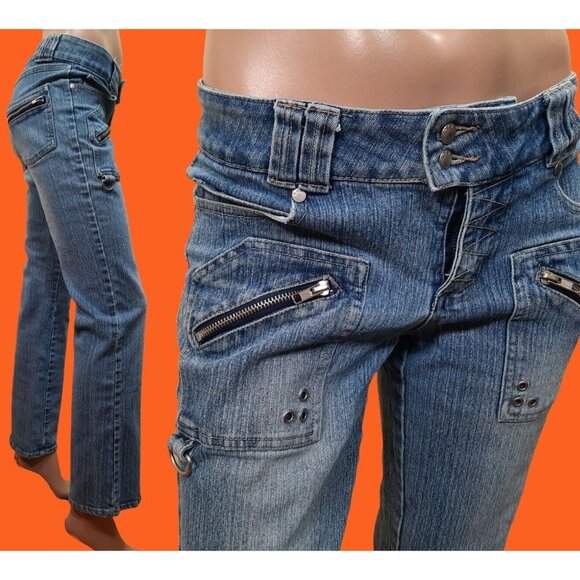 90s Y2K Low Rise Bootcut Jeans Zipper Pockets Light Wash US Size 7 - Picture 1 of 12
